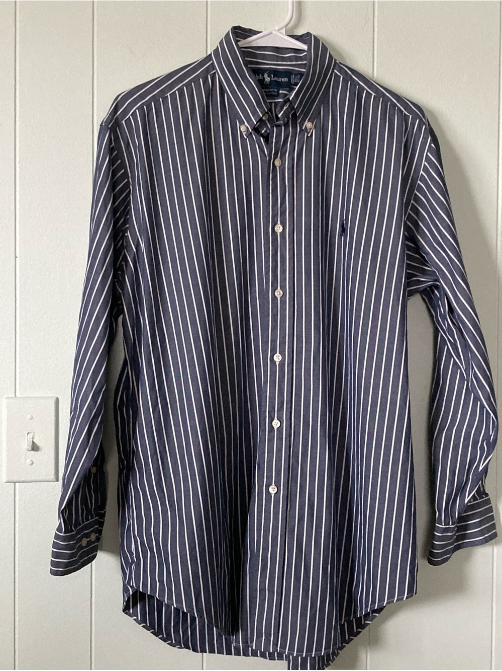 Ralph Lauren Mens SZ M Gray & White Pinstripe Button-Down Dress Shirt VINTAGE